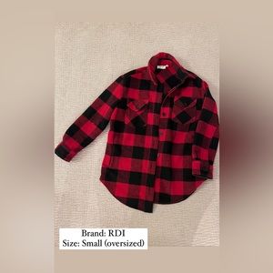 Womens shirt jacket in Buffalo red plaid Brand: RDI. Size small. Oversized